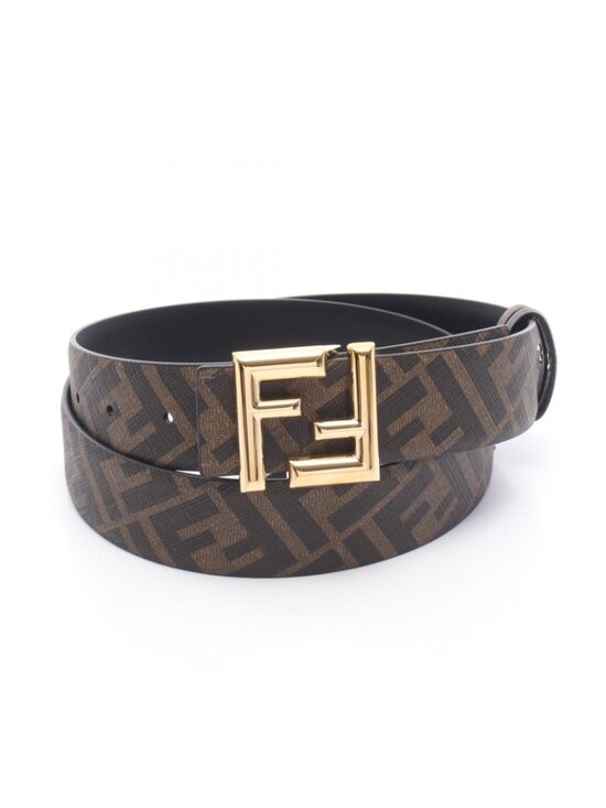Fendi Belt Round FF Reversible Black Leather